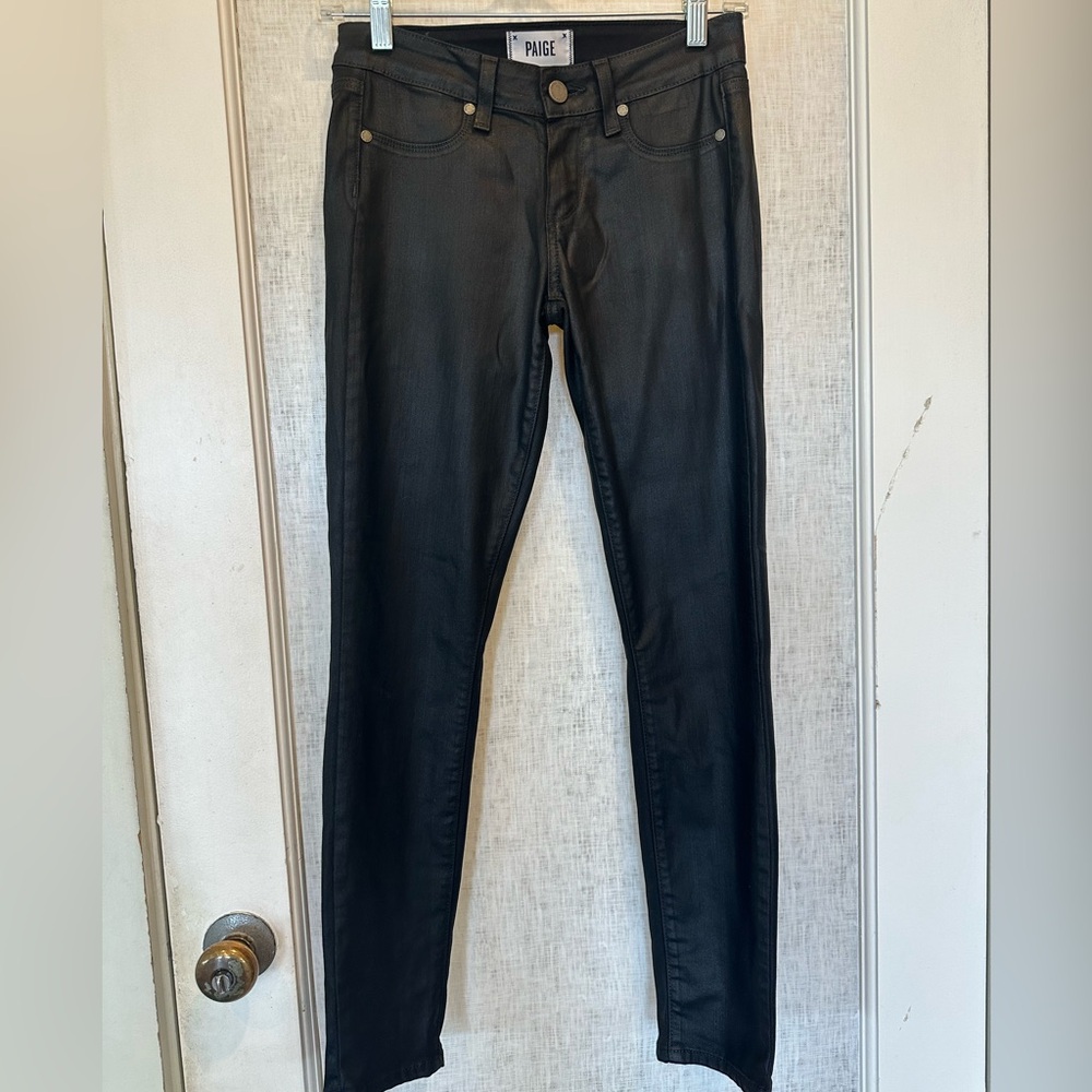 Paige denim low rise verdugo ankle skinny waxed black denim EUC